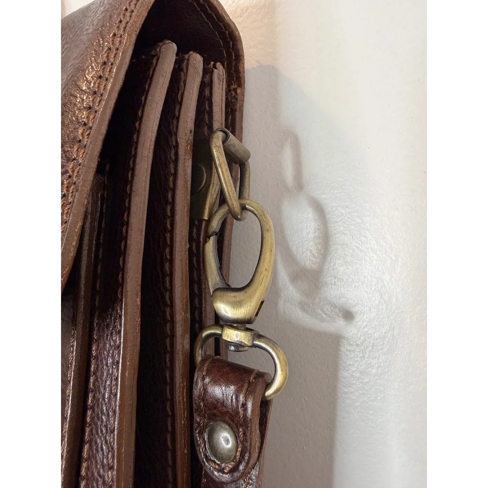 Vintage Dark Brown Pebble Leather Briefcase Messenger Bag w/Shoulder Strap ITALY